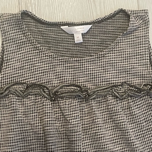 LAUREN CONRAD Cold Shoulder Tan and Black Checkered Stretch Baby Doll Mini Dress - Picture 2 of 11